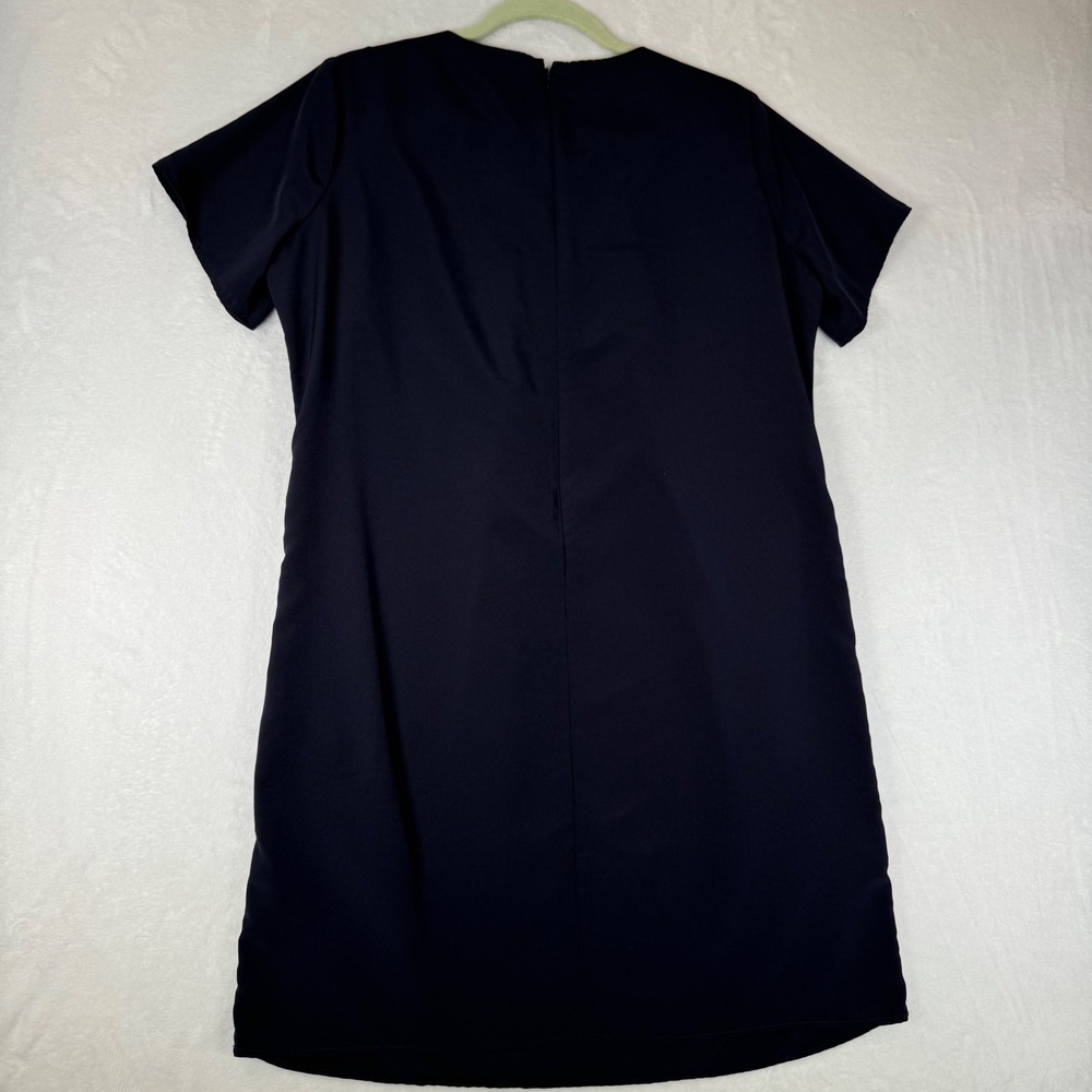 Lands End Navy Blue Pleated Neck Shift Dress Womens Petite 12 PL | Work Casual - Picture 3 of 9